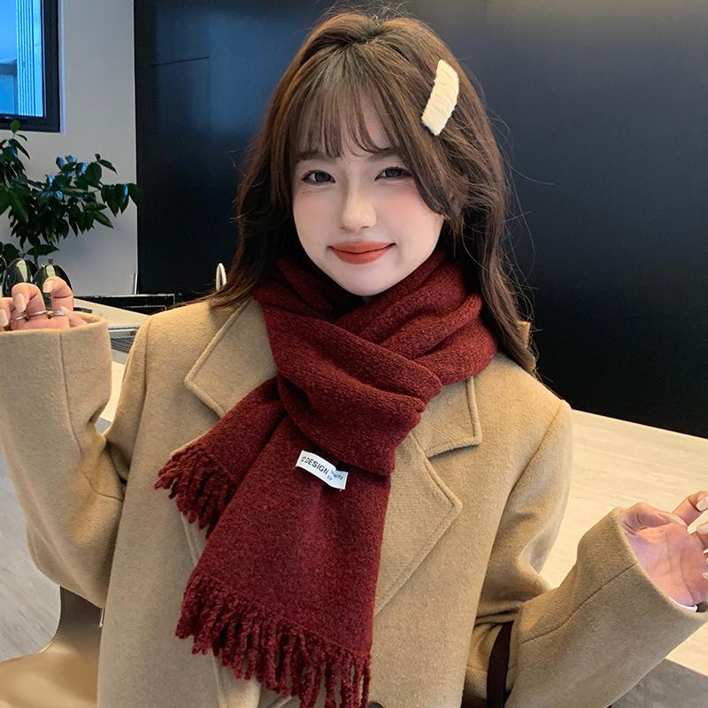 Scarf Women's New High End Warm and Thickened Soft Knitted Scarf Winter Ancora Red Student Versatile