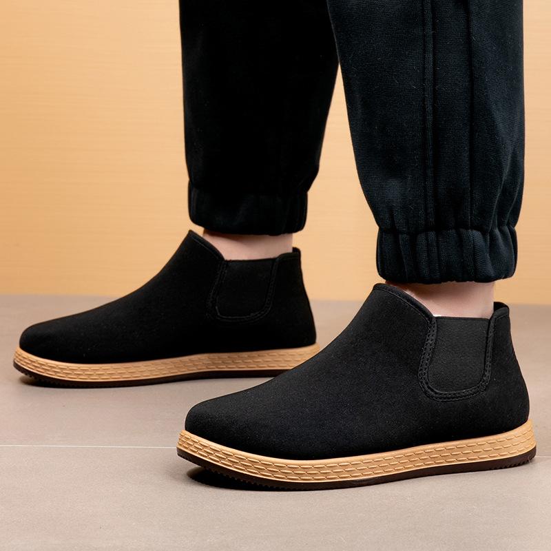 Men's Old Beijing Shoes Large Size Wool Winter Warm Fur One Snow Boots Padded Lining Ankle Boots Non-slip Hiking Sports Cotton Boots