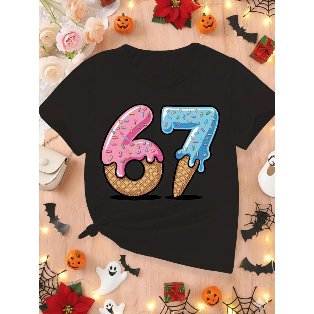 Fashion Men and Women's T-shirt 6 7 Print T-shirt Loose Short Sleeve Tops Summer Casual Round Neck Kids Tees Clothing