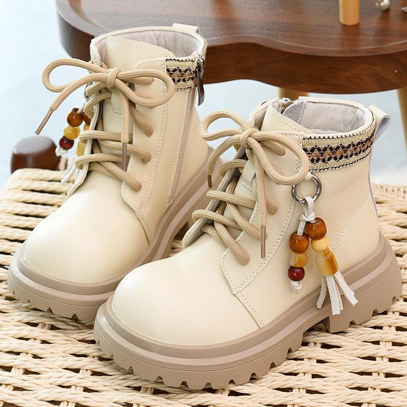 Kids' Genuine Leather Boots - 2025 New Autumn/Winter Velvet Lined Soft Sole Martin Boots for Girls and Boys