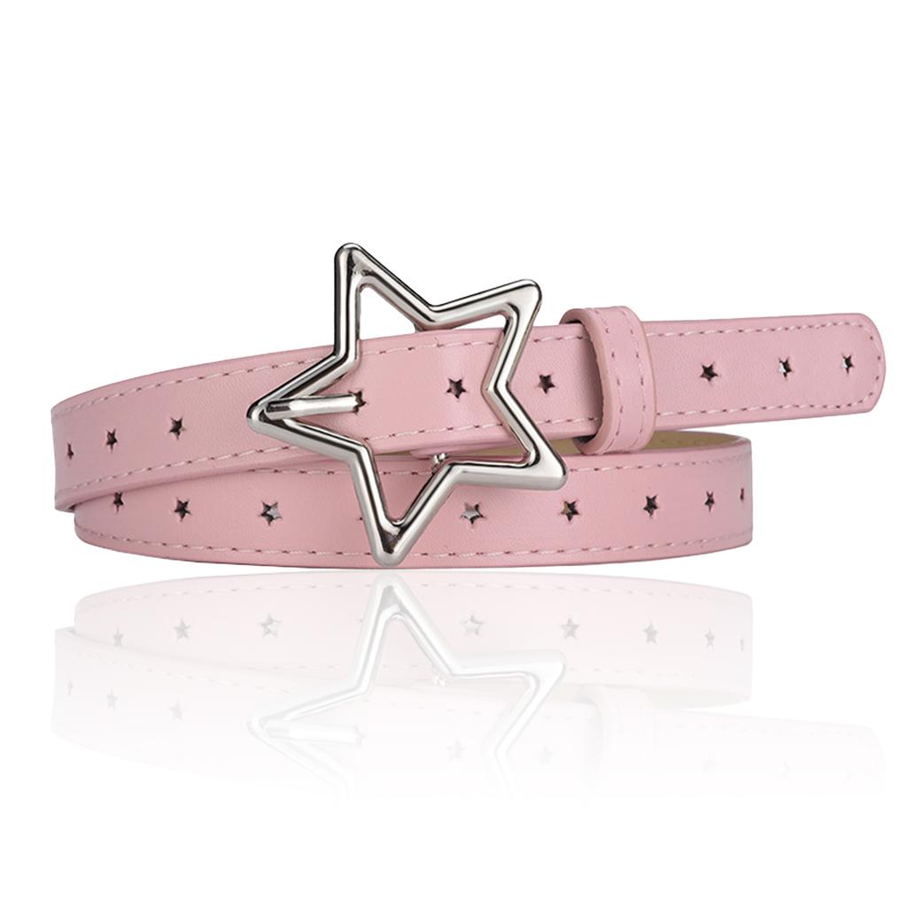 Hollow Star Buckle PU Leather Belt for Children, Thin Star Cutout Hole Waist Strap Decorative Belt for Jeans Dresses