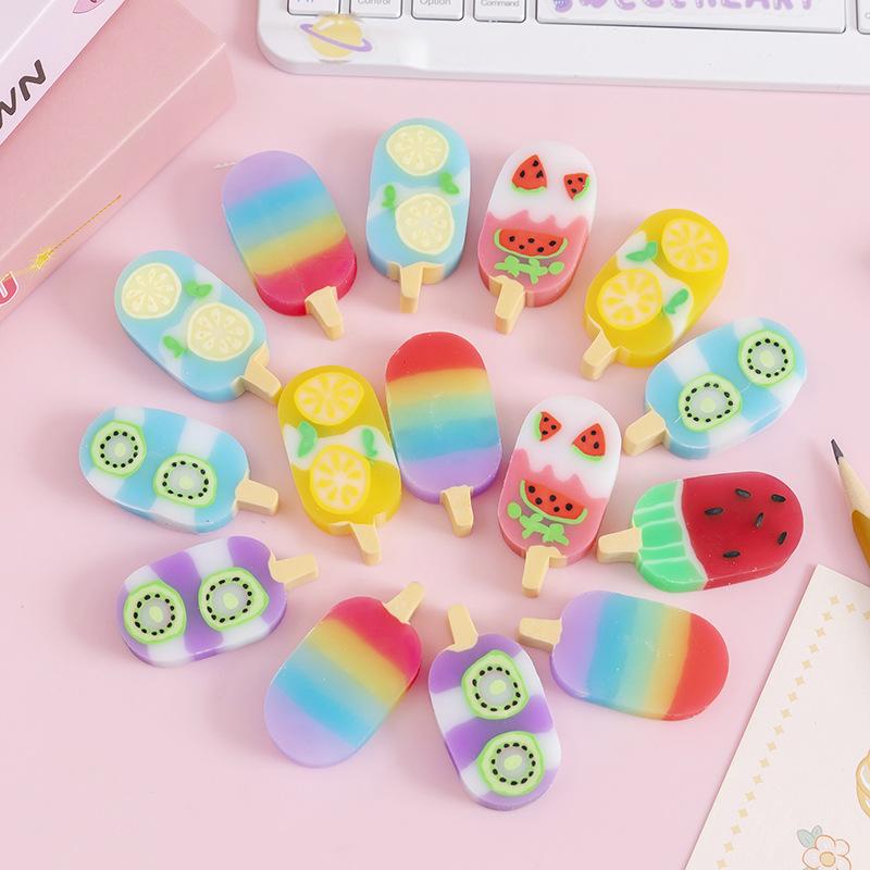 Kawaii Schreibwaren Süßer Sommer Büro Schulbedarf Eiscreme Buntes Radiergummi Set Schüler Kindertag Weihnachtsgeschenk Lieblich
