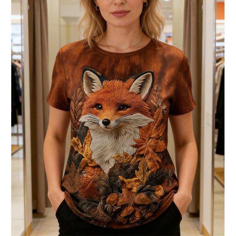 Summer Fox Squirrel T-Shirts Animal 3D Print Fashion Women Round Neck Short Sleeve T Shirt Tees Harajuku Y2K Top Female Clothing