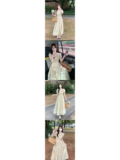 Elegant Summer 2025 French Square Neck Floral Dress for Women