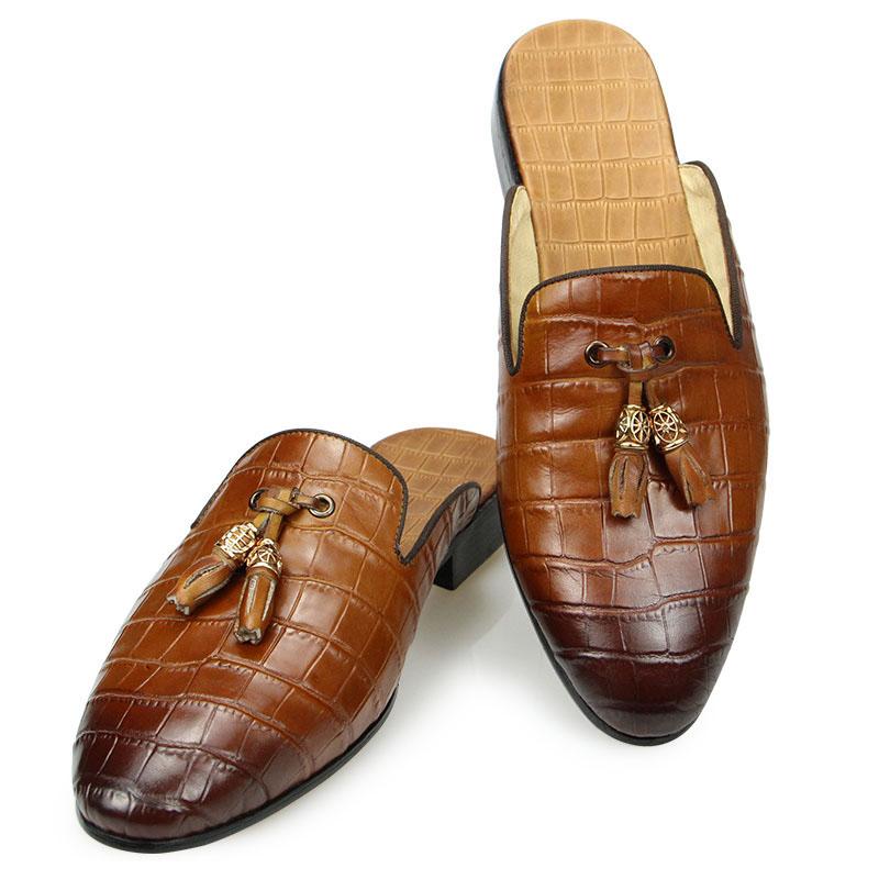 Fashion Leather Men Slippers Sandals Shoes Casual Fashion Classic Hand-carved Tassel Genuine Cowhide Office Daily Wears For Mens Hotsell