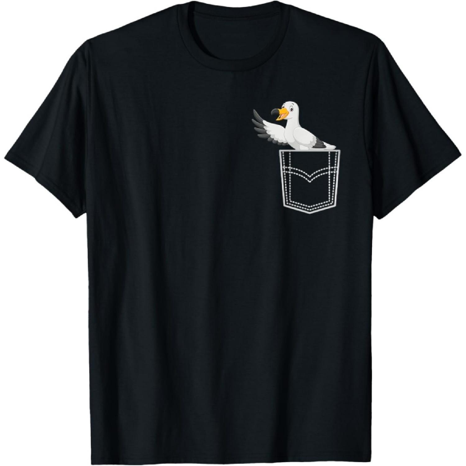 Cute seagull in the pocket, Funny seagulls T-Shirt S чёрный
