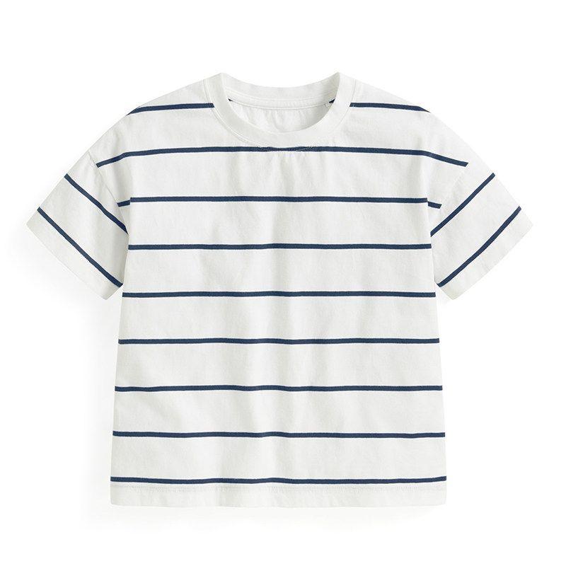 Style Pure Cotton Thin Short-Sleeved T-Shirt for Boys and Girls, Striped Half-Sleeved Shirt for Boys and Girls, Round-Neck Shirt for Older Kidsren