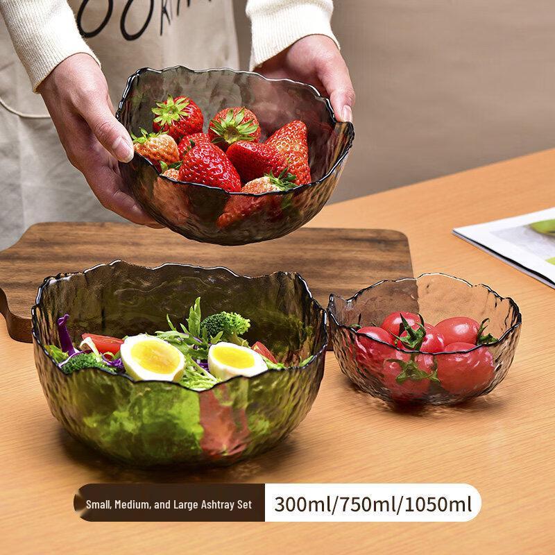Japanese Hammered Gold Rim Glass Salad Bowl Set