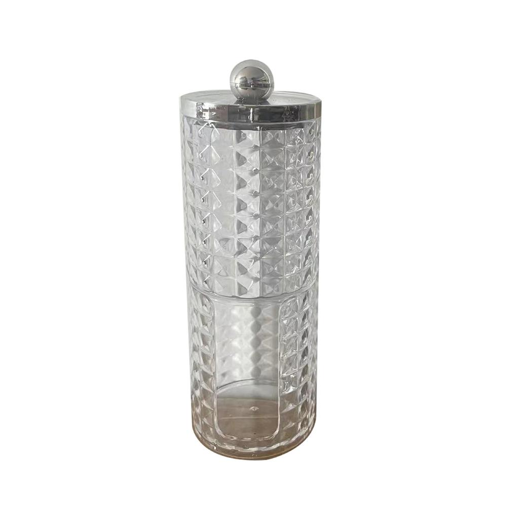 Diamond Pattern Cotton Pad Organizer with Wooden Lid - Multi-Purpose Desktop Storage Box