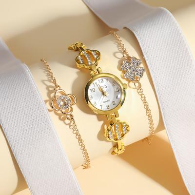 Ladies' New Noble Style Round Dial Steel Strap Quartz Watch with Diamond Bracelet, Noble and Atmospheric, Holiday Gift.