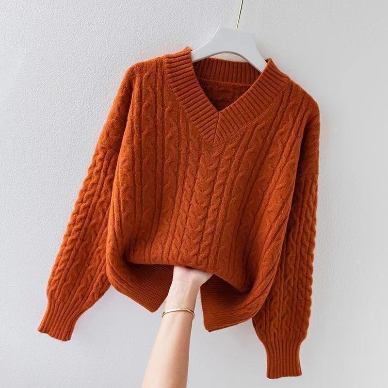 Autumn New Women's Soft Waxy Inner with Autumn and Winter New Retro Twist Lazy Wind Pullover Bottoming Sweater