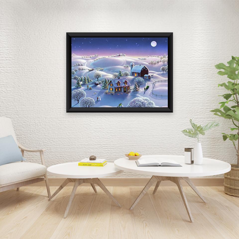 Gör-det-själv 5D diamantmålning hel rund borr Vinter snö Scenisk diamantbroderi Mosaik korsstygnskit Väggkonst Present Heminredning