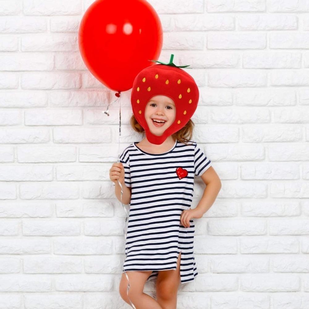 Red Plush Strawberry Hat Sweet Style Novelty Strawberry Cap Strawberry Headgear  Photography Props