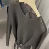 Loose and thin long-sleeved niche gray blouse women's clothing autumn new retro hollow fashionable knitted sweater women