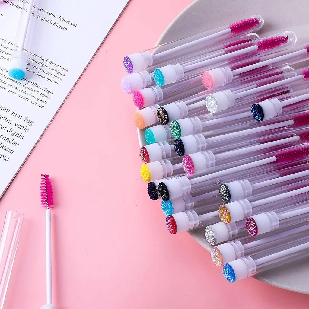 Reusable 50sets Eyelash Mascara Wands With Tube Lash Spoolie Brush In Container Disposable Eyebrow Applicator Case Wholesale