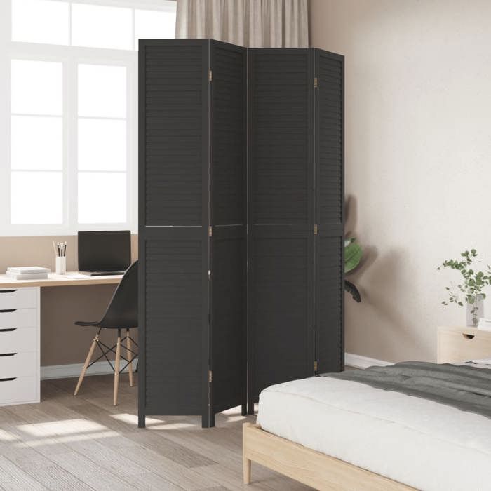 VidaXL Cloison de Séparation 4 Panneaux, Séparateur de Pièce, Écran d'Intimité, Paravent de Salon Chambre, Noir Bois de 358852
