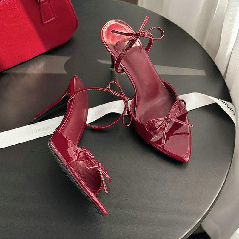 Fashion New 2025 Spring Style Pointed Toe, Thin Heel, High Heel, Elegant French Fashion, Sexy, Toe Exposed Bow Women