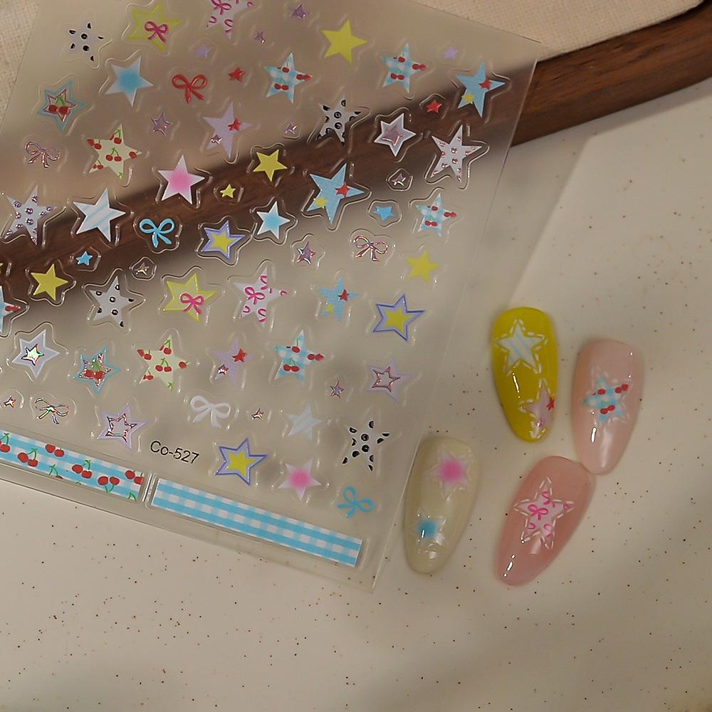 Trendy Translucent Star Plaid Nail and Device Decor Stickers