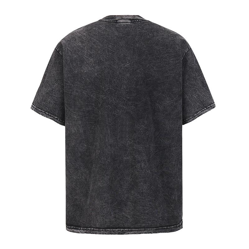 American Heavy Cotton Skull Print T-Shirt Vintage High Street Retro Washed T-Shirt Loose Short Sleeve Men
