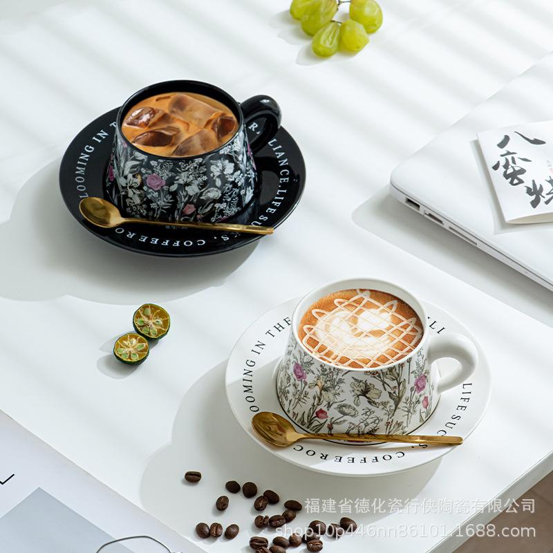 French Medieval Ceramic Coffee Cup Set, Women'S Light Luxury Household Cup And Saucer Gift Box With Saucer Style