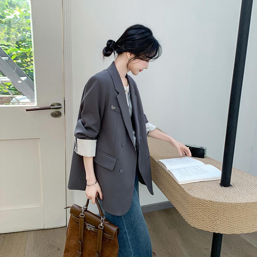 

Дизайнерский серый блейзер женский весенне-осенний новый повседневный свободный маленький костюм XL серый