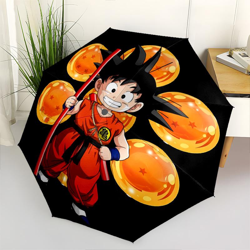 1 PC Automatic Folding Umbrella - Son Goku Pattern Portable Foldable Design With 8 Ribs Christmas Birthday Gifts