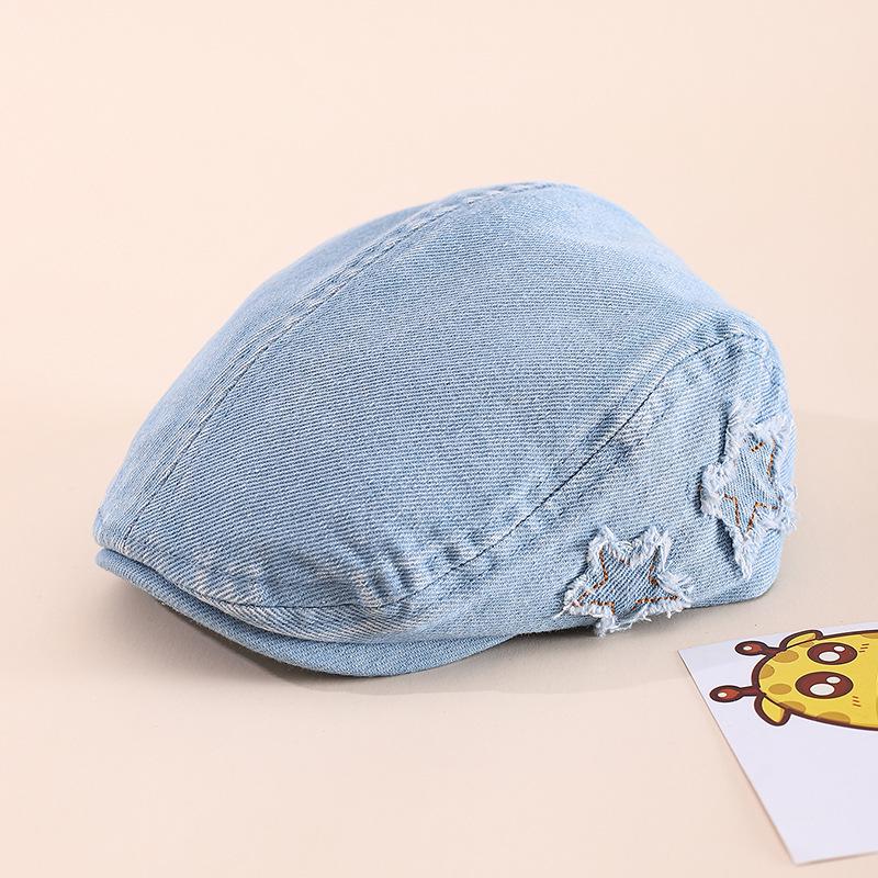 Spring 2026 Japanese Retro Star Denim Children's Beret Cap: Fashionable Baseball Hat for Boys and Girls