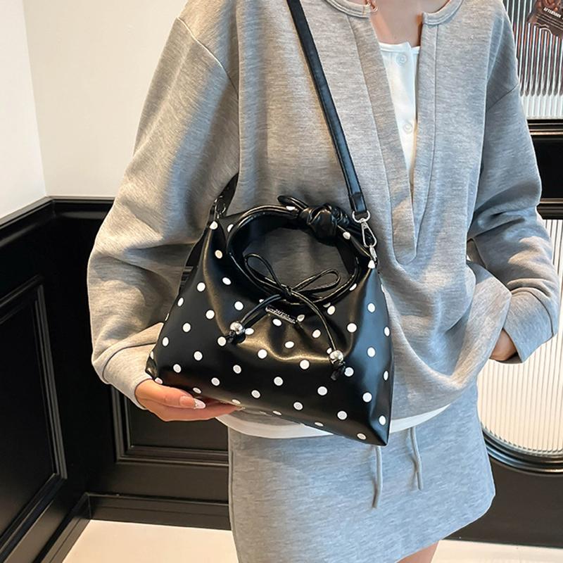 Yogodlns Women's Versatile Bag Retro Leather Shoulder Bag Bow Tie Crossbody Bag Polka Dot Small Hobo Handbag For Everyday Use