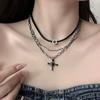 Gothic Layered Crosses Necklace Elegant Crosses Charm Necklace with Multi Layer Design for Fashion Forward Women