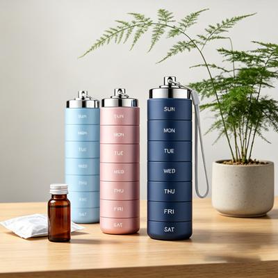 Pill Box Silicone Sealed Waterproof Aluminum Alloy Casing Pill Organizer with 7 Compartments Portable Pill Storage Case