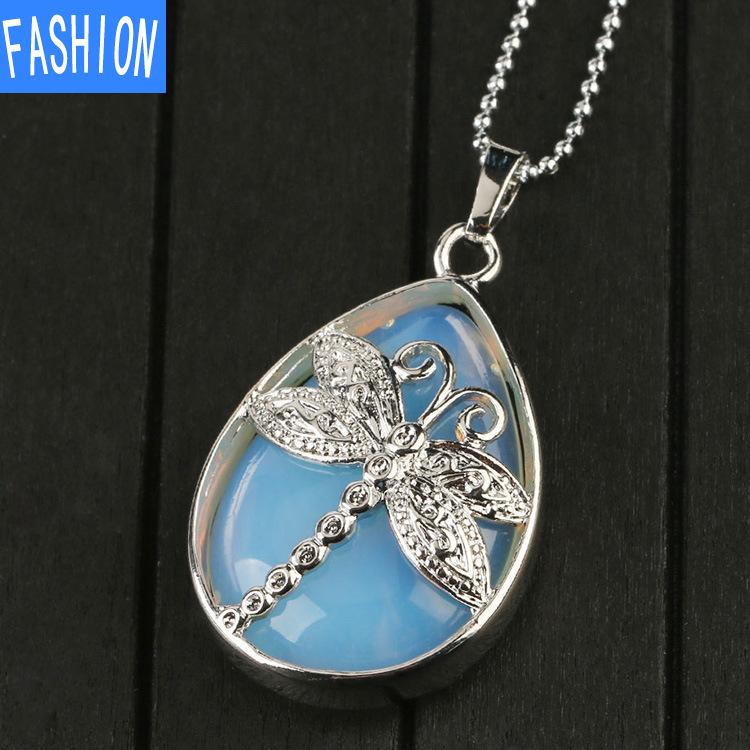 

Ожерелье с подвеской в ​​форме капли из натурального хрусталя и слезами ангела в форме стрекозы, хрустальное ожерелье Opal Band