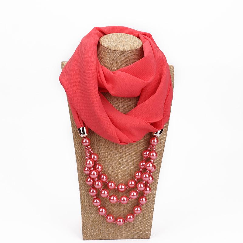 Elegant Chiffon Scarf Necklace with Double Layer Pearl Beads – Classic Women’s Fashion Accessory for Everyday & Formal Wear