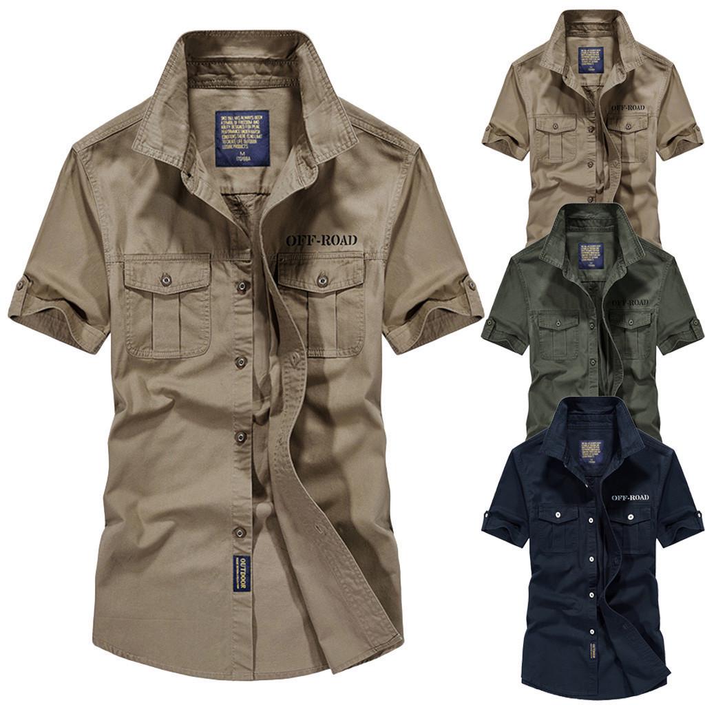 Men's Casual Embroidery Military  Color Pocket Short Sleeve T-shirt Tops