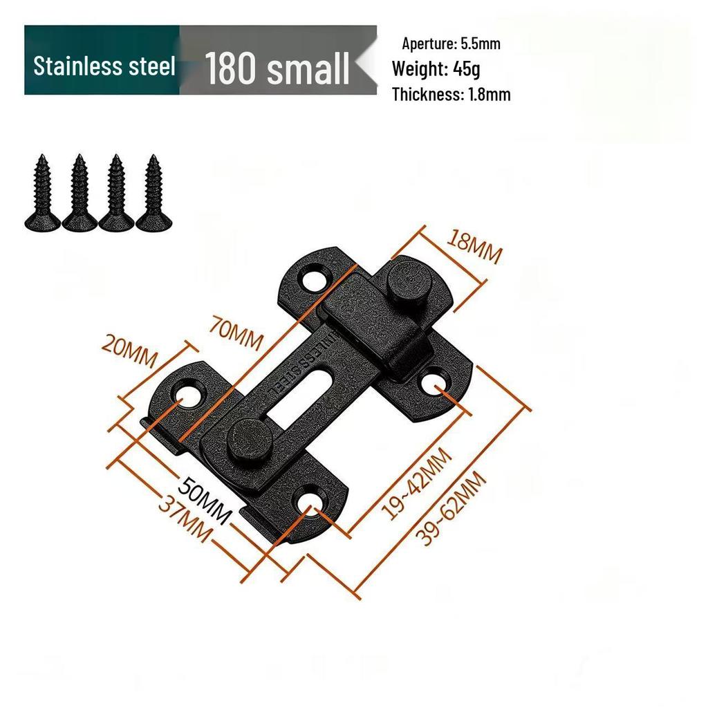 Black Stainless Steel 90° Door Latch Bolt for Home or Pet Doors