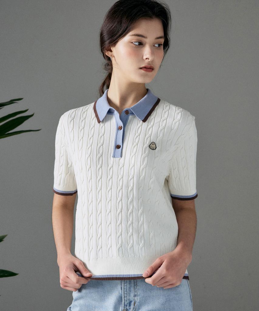 HYPERREET Unisex Color-Blocked Cool Cable Short Sleeve Knit [Butter]_Hg2Sw800