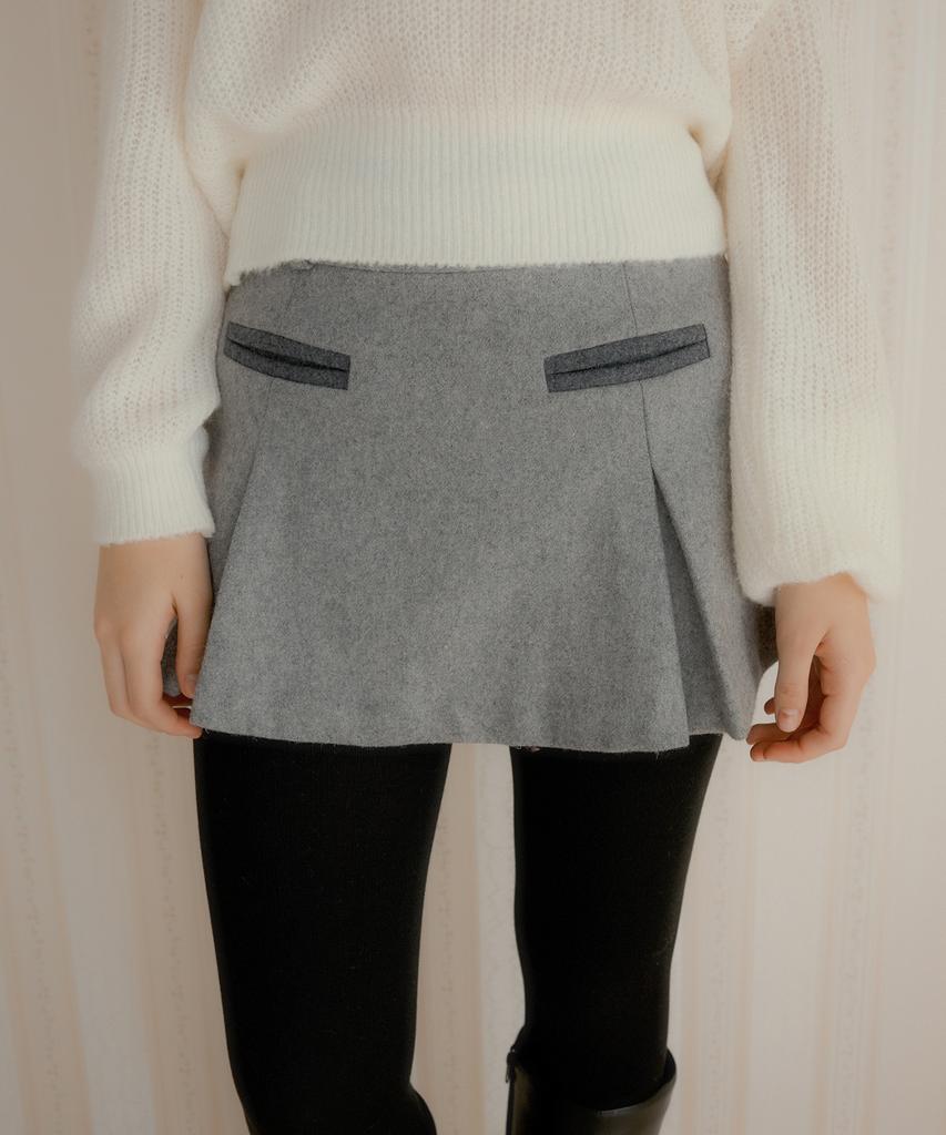 LETTER FROM MOON Claude Pocket Wool Mini Skirt (Gray)