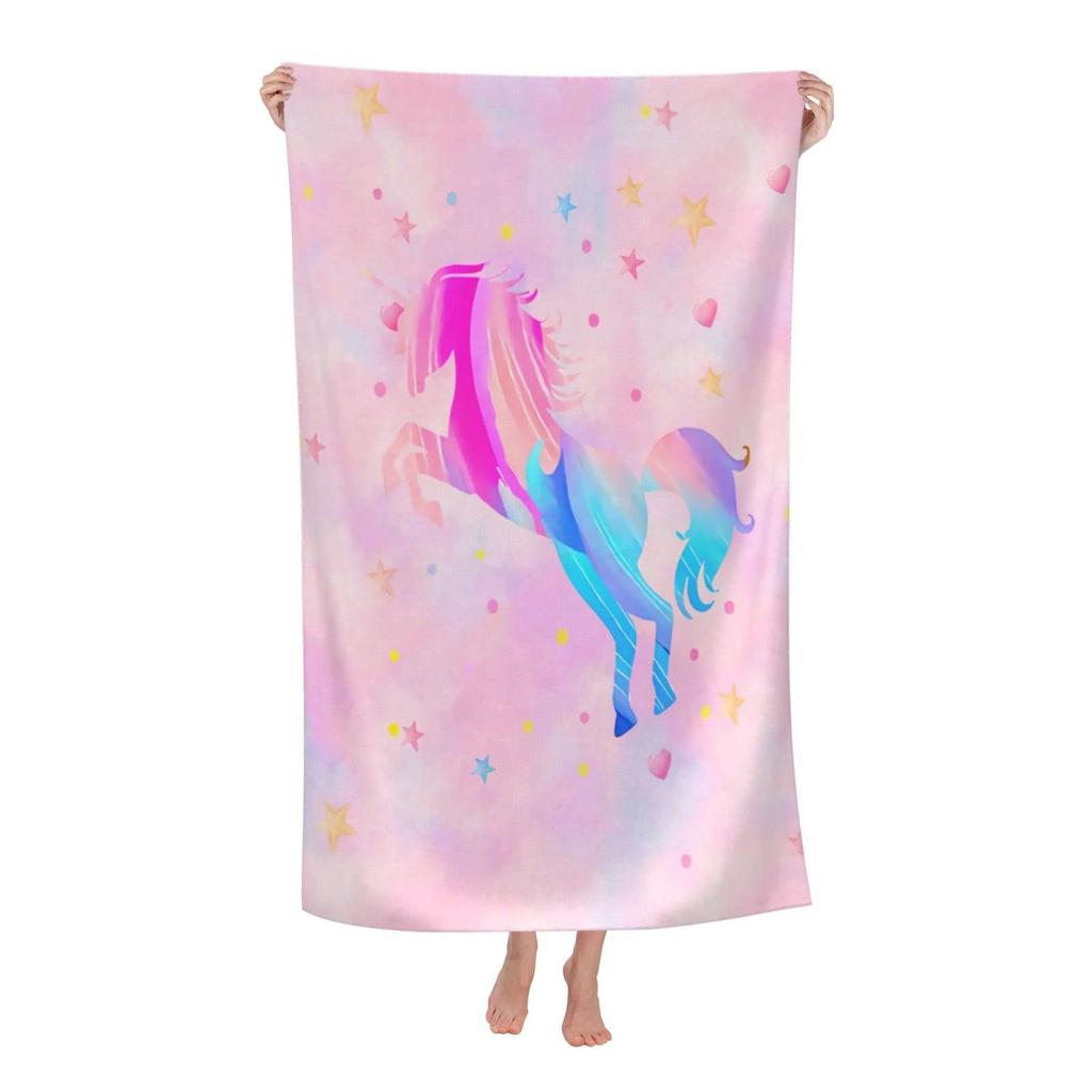 Magical Pink Unicorn Beach Towel Flat Print Soft Quick Dry Bath Towel for Kids Girls Gift Summer Outdoor Pool Travel Blanket
