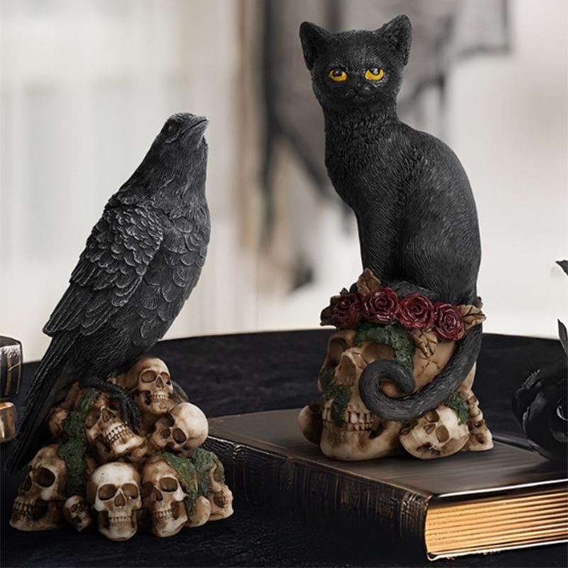 Záhadné kostry Dekorativní figurky Zvířata Kočky a Vrány Sochy Ozdoby Pryskyřičné řemesla Stolní dekorace Domácí doplňky
