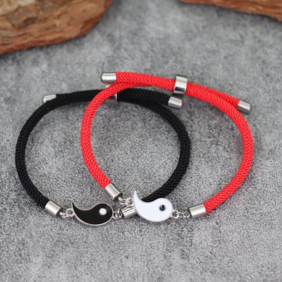 2Pcs Tai Chi Bracelet Men Women Braided Hand Rope Adjustable Chinese Yin Yang Braslet Couple Friendship Braclet for Friends