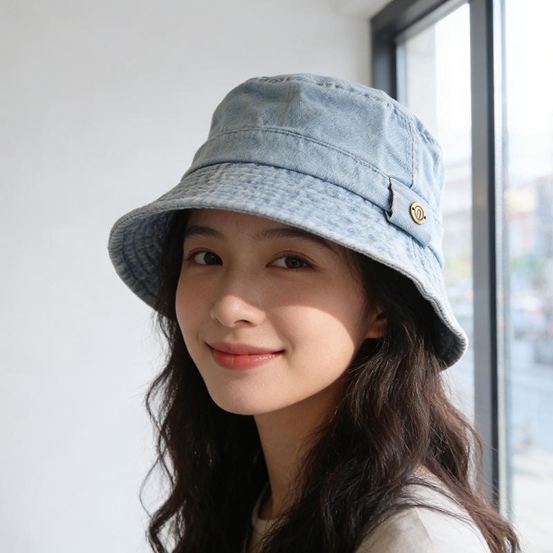 

Bucket hat women s plain face versatile black basin hat Korean version wide brim shows face small sun protection M（56-58cm）
