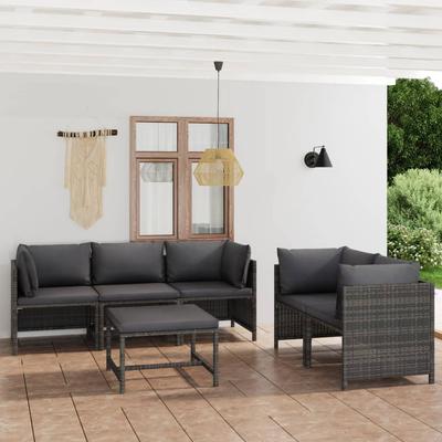 Vidaxl 6-Cz. Garten-Sitzgruppe, Kissen, PE-Rattan, Grau