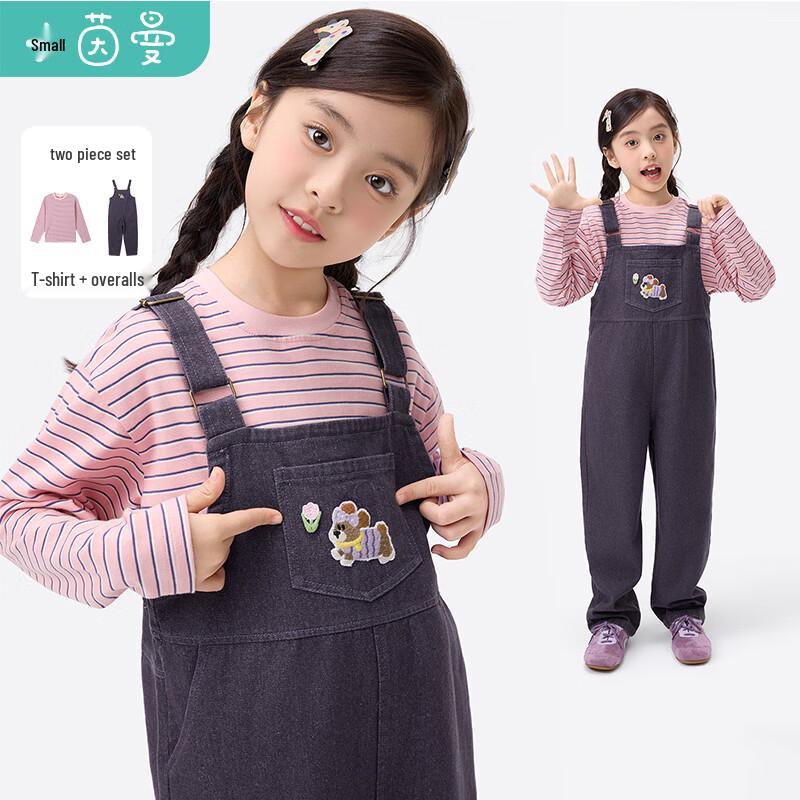 

Girl s Spring Striped Top & Overalls Set 140
