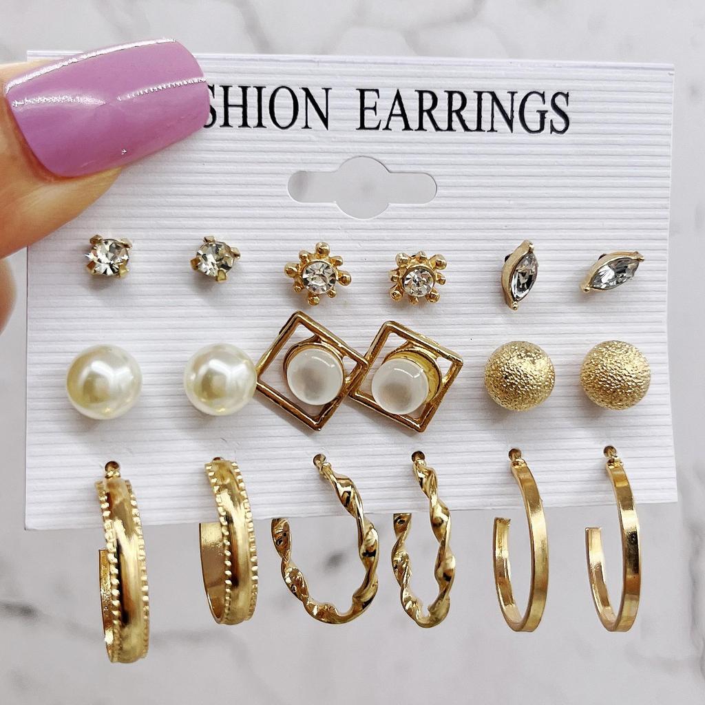 Gold-Pearl Punk Hoop Earrings Set for Women