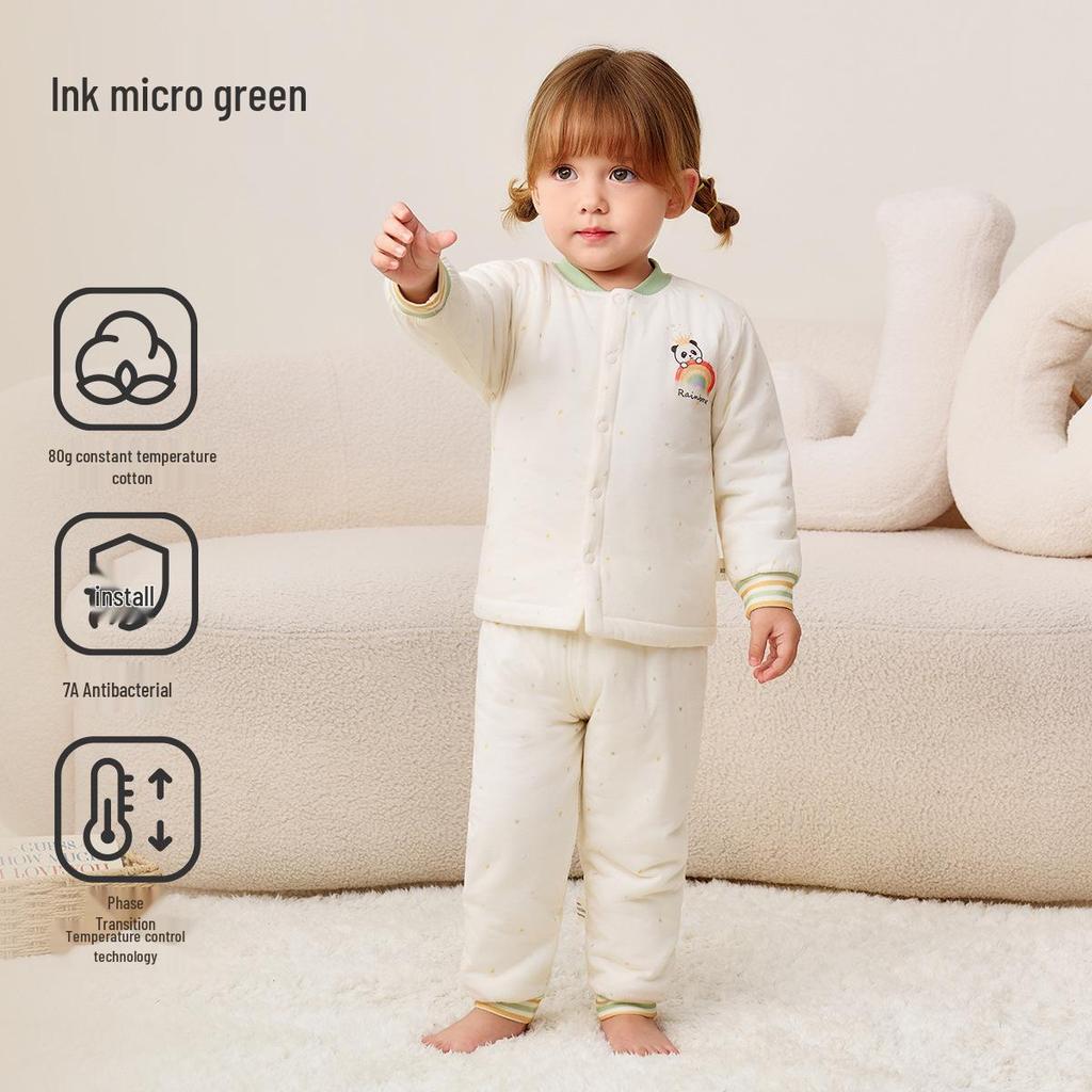 Jingqi Pikowany Bawełniany Dziecięcy Zestaw Piżamowy z Wysokim Stanem i Ochroną Brzuszka - Ciepła, Regulująca Temperaturę Odzież Domowa na Jesień i Zimę