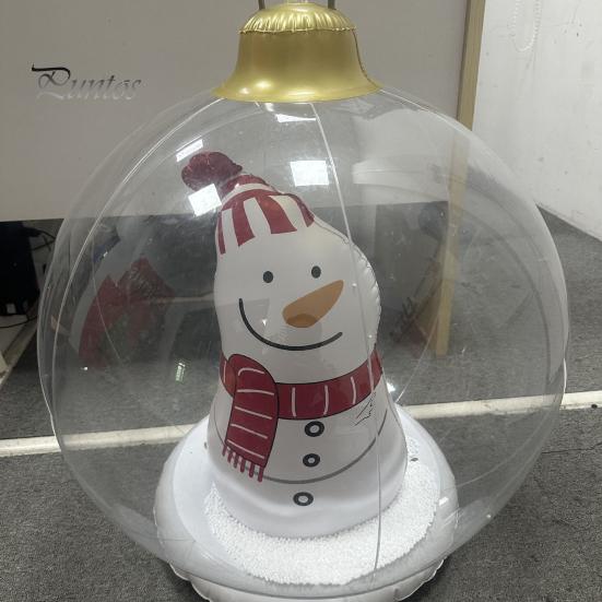 24" Inflatable Christmas Ball with LED Light Outdoor Blow Up PVC Ball Decorations with Santa/Reindeer/Snowman Figurine for Yard Pool Garden Decor