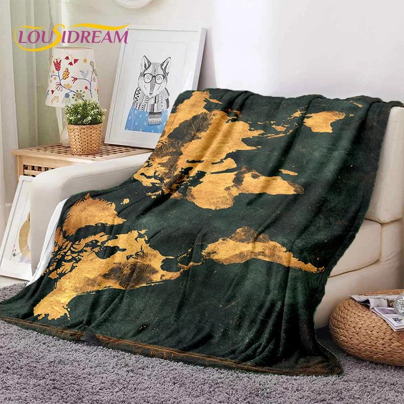 Retro Antike Seekarte Kraft Weltkarte Kompass Weiche Decke, Weiche Überwurfdecke für Zuhause Schlafzimmer Bett Sofa Abdeckung Kind