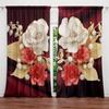 2pcs Luxury Swan Red Golden Flower Pattern Printed Curtain Home Decor Rod Pocket Curtain For Bedroom Living Room Home Decor