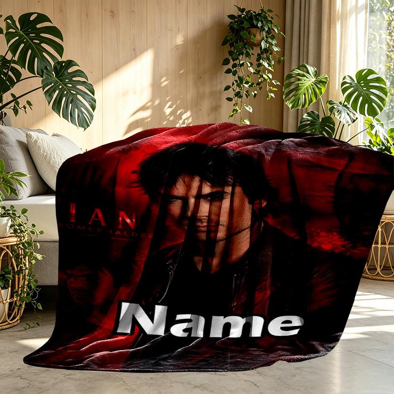 Custom Name Personalized Damon Salvatore Print Blanket, Home Decor, Bedroom, Sofa, Camping, Couch, Gifts for Birthday Christmas