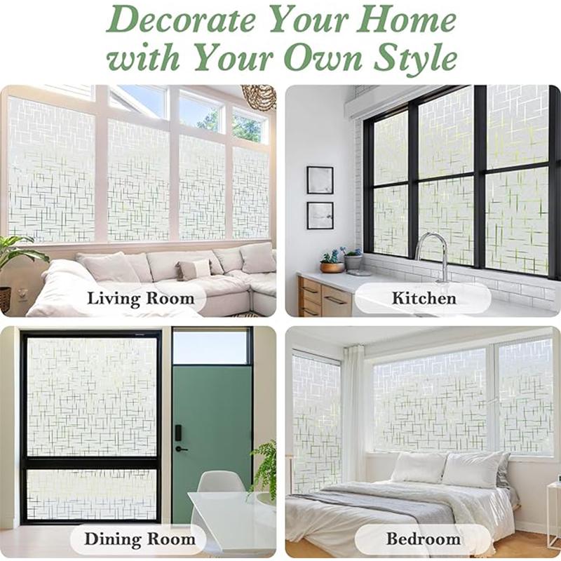 Frosted Window Film Non-Adhesive Frosting Privacy Film Glass Windows Self Static-Cling Decorative Window Cling for Home Office
