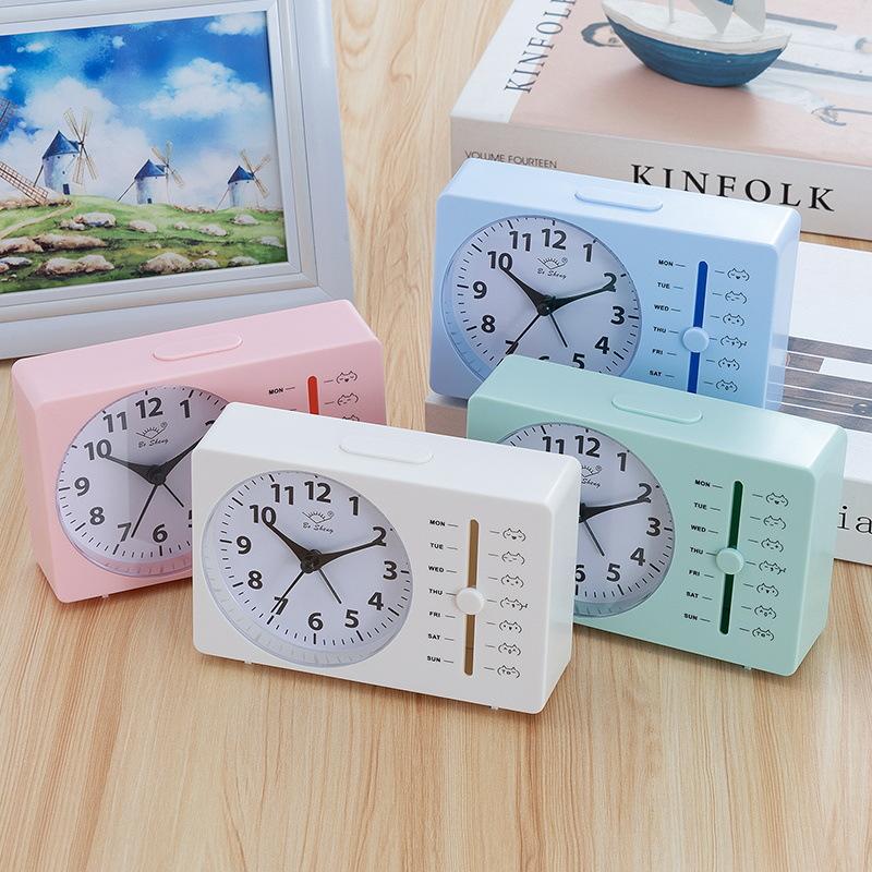 Small Alarm Clock Week Alarm Clock Square Quartz Table Clock Scanning Silent Pointer Clock Student Clock